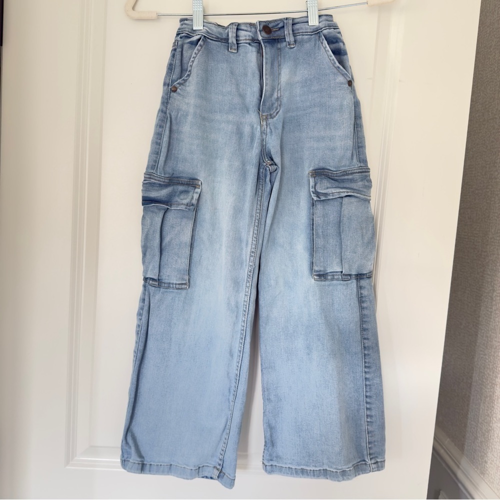 Jessica Simpson Sky Blue Nala Cargo Wide Leg Girl's Jeans Size 8